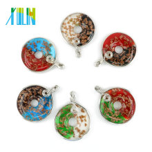 New Design Dichroic Flat Round Lampwork Pendant Necklace Pendant With Metal Edge 12pcs / box MC0003